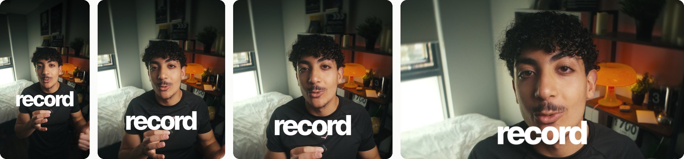 The same captions on a 9:16, 4:5, square and 16:9 video